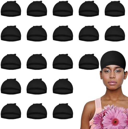 Smilco 20-Piece Black Lace Front Stocking Cap - Stretchy Nylon Wig Cap for Women's Wigs, Black by Smilco