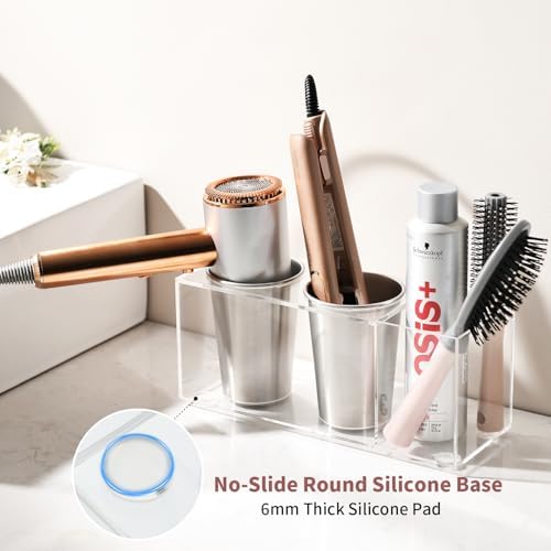 Hair Tool Organizer, Acrylic Hot Tools Organizer with 2 Stainless Steel Cups, Hair Tool Holder Wall Mount & Countertop for Dryer, Curling Iron & Brushes for Bathroom Vanity CHOCHOYAH - Image 4