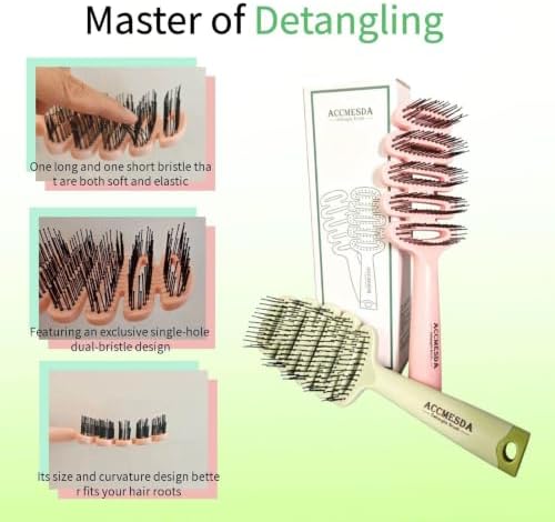 Detangling Hair Brush, Soft Bristles for All Curly Thick Fine Hair types (Green) - Image 2