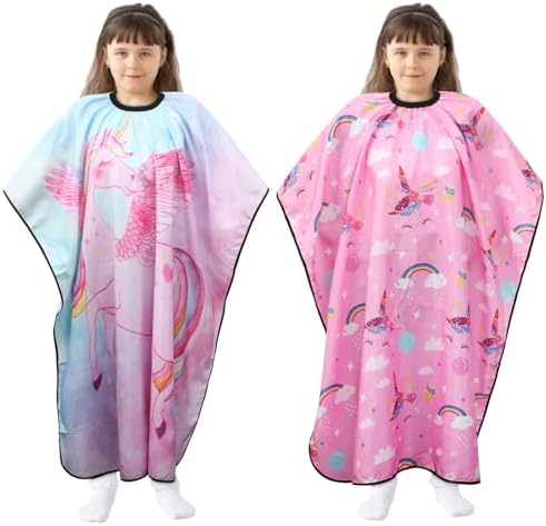 Ramede 2 Pcs Kids Haircut Capes, Unicorn Barber Capes for Girls, Waterproof Hair Cutting Aprons with Adjustable Snap Closure for Home Salon Haircut and Dyeing by ramede