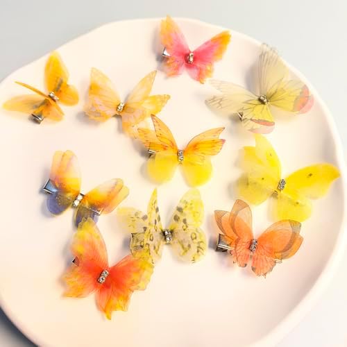 Yellow Hair Decoration Butterfly Clip-Moving Butterfly Hair Clips for Girls(Yellow-10PCS) - Image 6