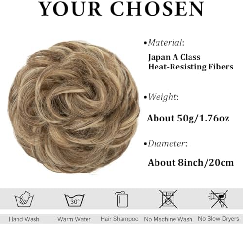 CJL HAIR Large Messy Bun Hair Piece Wavy Curly Scrunchies Synthetic Chignon Ponytail Hair Extensions Thick Updo Hairpieces for Women Bernstein - Image 2