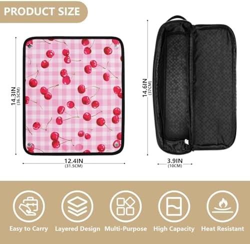 Hair Tools Travel Bag with Heat Resistant Mat Detachable 2-in-1 Curling Iron Travel Case Hot Tools Organizer for Straightener Flat Iron Pink Juicy Checkered Cherry - Image 4