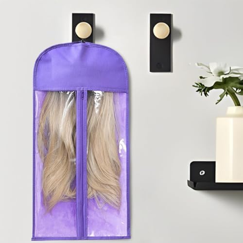 3-PCS Wig Storage Bags with Hangers – Premium Hair Extension Organizer for Multiple Wigs, 60cm x 30cm Dust-Proof Closet Savers (Purple) - Image 5