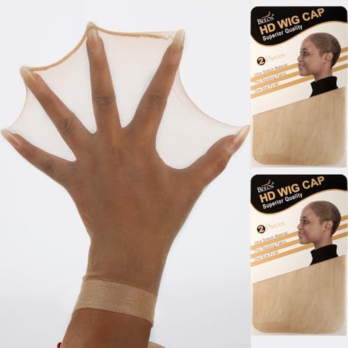 BEEOS Skinlike HD Wig Cap, 4 Pieces Invisible and Sheer Breathable Ultra-thin Stretchy Stocking Caps for Lace Front Wigs by BEEOS