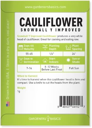 Gardeners Basics Cauliflower Seeds for Planting - (Snowball Y Improved) is A Great Heirloom, Non-GMO Vegetable Variety, 1 Gram Seeds Great for Outdoor Spring, Winter and Fall Gardening - Image 2