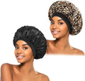 ZHENSILK 2Pcs Satin Bonnet for Sleeping, Silk Hair Bonnets, Soft Elastic Band Silk Sleep Cap, Hair Wrap for Women(Black Leopard) by ZHENSILKFocusonhaircare