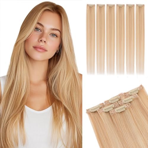 Rich Choices Real Human Hair Clip In Extensions-6 Pcs Single Clip Design-Invisible Clip in Extensions for Thin Hair-Hairpieces for Women/Men-20 Inches #18P613 Ash Blonde Highlighted Bleach Blonde by RichChoices