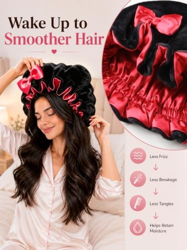 Plush Satin Bonnet for Sleeping with Bow, Cozy Winter Bonnet - Image 5