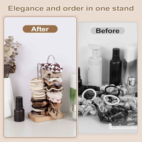 SCUNDA 2-Tier Hair Tie Organizer, Modern Scrunchies Storage Tower Holds 50-70 Hair Accessories, Claw Clip Holder, Fashion Countertop Display Stand for Women & Girls(Natural) - Image 3