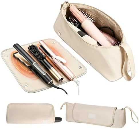 Gosect Hair Tool Travel Bag with Removable Heat Resistant Mat, Hot Hair Tools Travel Storage Pouch for Curling Iron, Flat Iron, Hot Hair Brush, Hair Dryer, Hair Styling Accessories(Ivory White) by Gosect