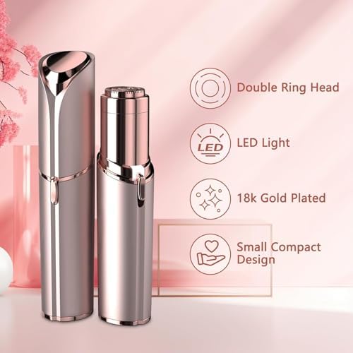 Rechargeable Facial Hair Removal for Women - as Seen on TV Painless Face Shaver - Electric Hair Remover for Face Lips Peach Fuzz with Light (Rose Gold) - Image 2