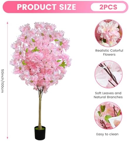 4FT Artificial Cherry Blossom Tree,Faux Cherry Blossom Tree in Pot, Faux Sakura Tree with Pink Flowers,Artificial Flower Plant for Indoor Decor, Entryway,Front,Living Room,Office - Image 2