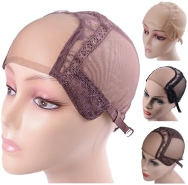 YANTAISIYU 4X4 Inch U Part Swiss Lace Wig Cap for Making Wigs with Adjustable Straps on the Back Glueless Hairnets (Brown M) by YANTAISIYU