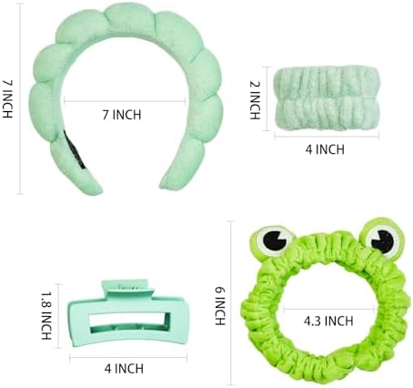 7 Pcs Spa Set, Facial Spa Headband and Wristband Set, Skincare Headband, College Style Girl Gift, Hair Accessories for Women and Girls (Green) ﻿ - Image 6