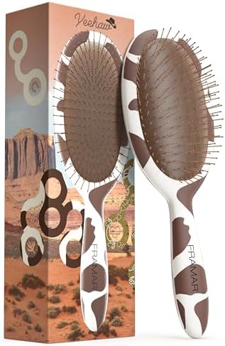 FRAMAR Cow Print Hair Brush Detangler, Detangling Hairbrush For Women by FRAMAR