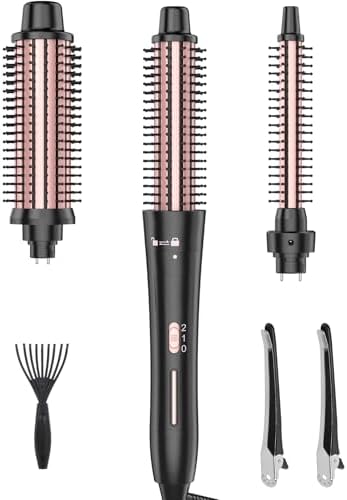 Curling Brush Set, Curling Iron Interchangeable 3 Barrel Wand Curler by USHOW