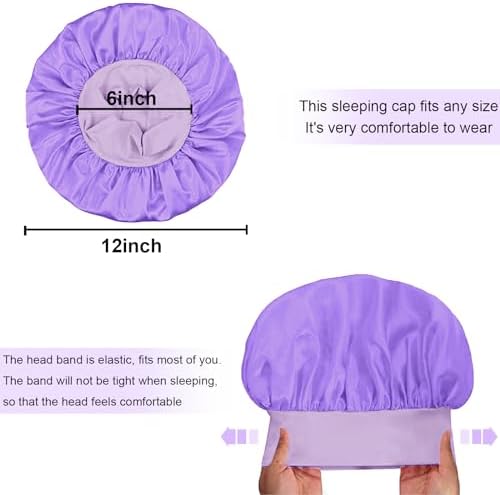 4Pcs Silk Hair Bonnets for Sleeping - Elastic Wide Band Satin Hair Wrap for Sleeping Black Women Men,Silk Bonnets for Curly Hair,Sleep Cap (Purple & Pink & Sapphire Blue & Black) - Image 7
