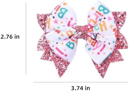 3.5" Birthday Bow Hair Clips for Girls 1 2 3 4 5 6 Years Glitter Pink Ribbon Bowknot Barrettes Alligator Pins for Teens ToddlerKids Happy Birthday Party Dress Decor Accessories Gift - Image 7