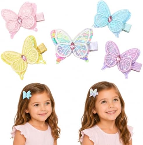5 Pcs Butterfly Hair Bows Clips for Girls, Fully Lined Soft Fabric Alligator Clips, Safe Non-Slip Barrettes for Kids & Toddlers, Handmade Spring Accessories for Daily Wear by Pinkoriart