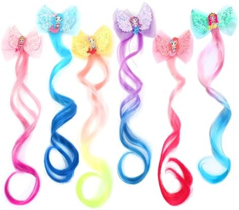 6-Colors Hair Bows Clips Hair Accessories For Girls Bows For Girls Braided Curly Gradient Color Wig by xuxisowo