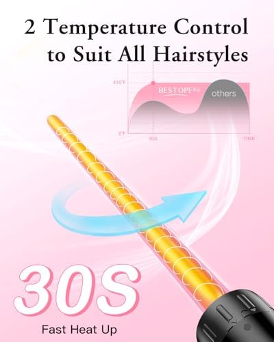 Long Barrel Curling Iron Wand Set, BESTOPE PRO 6 in 1 Curling Wand Set with Ceramic Barrel for Long/Medium Hair, 0.35"-1.25" Interchangeable Hair Wand Curler, Dual Voltage, Include Glove & Clips - Image 5