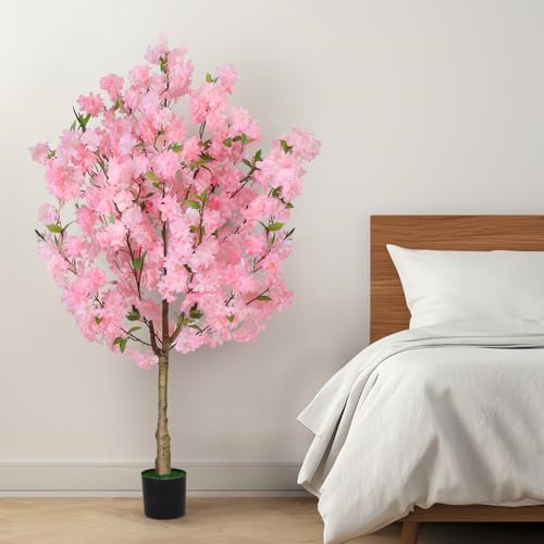 Artificial Cherry Blossom Tree Fake Plants Faux Pink Sakura Flowers, 4FT - Image 4
