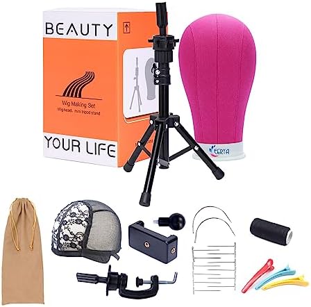 EERYA 22 Inch Wig Head With Tripod Stand, Canvas Mannequin for Styling, Making and Displaying (Rosy) by Eerya