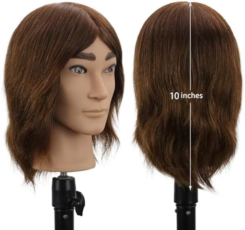 Male Mannequin Head Barber Mannequin Head Male Cosmetology Manikin Head For Cutting Styling With Doll Head for Hair （Dark Brown） - Image 3