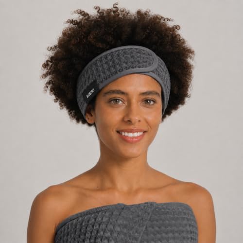 Luxury Organic Japanese Cotton Waffle Spa Headband for Women | Adjustable Towel Headband with Magic Tape | Makeup, Face Washing, Facial, Cosmetic & Skincare, Gift for Her Self-Care (Smoke Grey) - Image 3