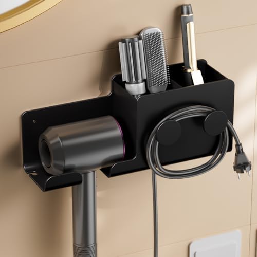 FEZHI Hair Dryer Holder,3-in-1 Hair Tool Organizer Heightened design with Plug&Cord Winding,Blow Dryer Holder Wall Mounted/Cabinet Door for Flat/Curling Irons Hair Straighteners (Black) by Unknown