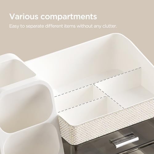 HBlife Makeup Organizer with Brush Holder for Vanity, Large Plastic Bathroom Countertop Organizer Skin Care Storage, Easy to Store Lipsticks, Nail Polishes, Perfumes, Eyeshadow Palettes, Pearl White - Image 5