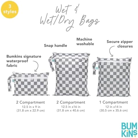 Bumkins Waterproof Wet Dry Bag for Baby, Travel, Swim Suit, Cloth Diapers, Pump Parts, Pool, Beach, Gym Clothes, Toiletry, Hook to Stroller, Daycare, Zipper Reusable Wetdry Packing Pouch, Black Hearts - Image 5