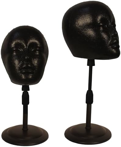 2 PACKS Adjustable wig or hat black styrofoam mannequin head holder stand (13”to 17”) (Black head 01) by FASHION+DO