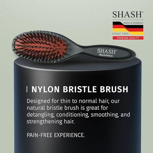 SHASH Since 1869 Hand Made In Germany - Nylon Boar Bristle Brush Suitable For Normal to Thick Hair Gently Detangles, No Pulling or Split Ends - Softens Improves Hair Texture, Stimulates (Extra Small) - Image 5