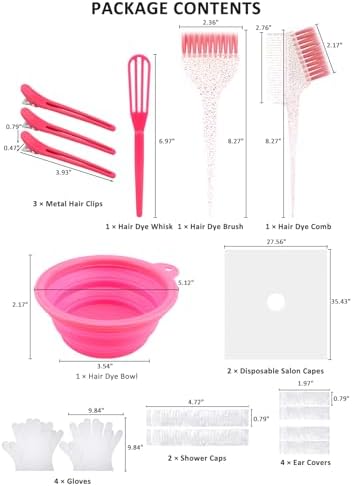 YOOVR 19pcs Hair Bleach Dye Kit with Hair Dye Brush, Bowl & Whisk (Pink) - Image 2