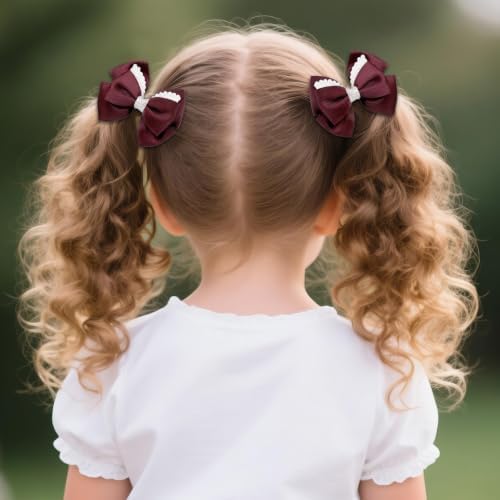 phnydreg Girl Dark Red Hair Bow Accessories 14 Pieces Uniform Hair Bows Hair Clips Headband for School Toddler Girls - Image 5