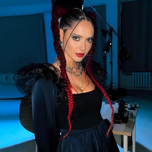 LyoRuSi 2 Pack Braid Ponytail Extension 26'' Black Red Ponytail Extension - Image 5
