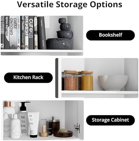 Cozy Castle Kitchen Pantry Cabinet, 75" Tall Wood Storage Cabinet with Doors and Shelves, 4 Doors Open Countertop Utility Hutch Cupboard for Dining Room Living Room Bathroom Furniture, White - Image 6