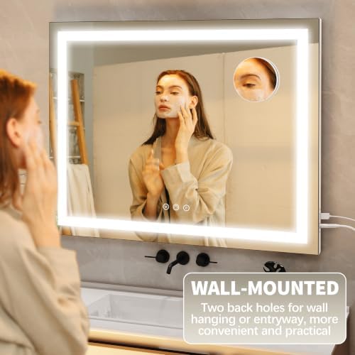 FENNIO 23" x 18" Vanity Mirror with Lights，LED Makeup Mirror，Hollywood Mirror with 3 Color Modes & Adjustable Brightness，Vanity Mirror Square White - Image 6