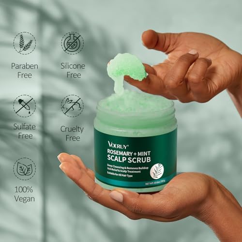 VOERUY Scalp Scrub, Rosemary Scalp Exfoliator Scrub Shampoo, 2-in-1 Scalp Treatment with Mint Oil, Hair Treatment to Clarify and Remove Build Up with Silicone Scalp Massager, 10.6oz/300g (Pack of 2) - Image 5
