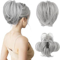 HOOJIH Messy Bun Hair Piece, Claw Clip in Straight Hair Bun 9 Inch Short Ponytail Extension with Bendable Metal Wire Hair Pieces for Women Fake Hair Bun DIY Styles - Silver Gray With Brown mixed by HOOJIH