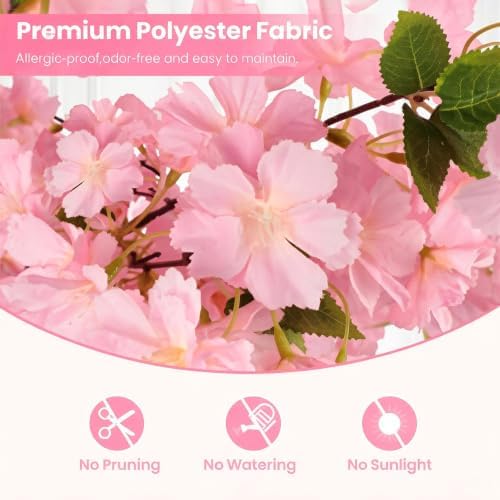 Artificial Cherry Blossom Tree, 4FT Tall Faux Pink Flower Tree with Black Pot, Realistic Silk Blossom Plant for Home Living Room Office Patio Decor, Indoor Outdoor Fake Floral Tree for Wedding Party - Image 5