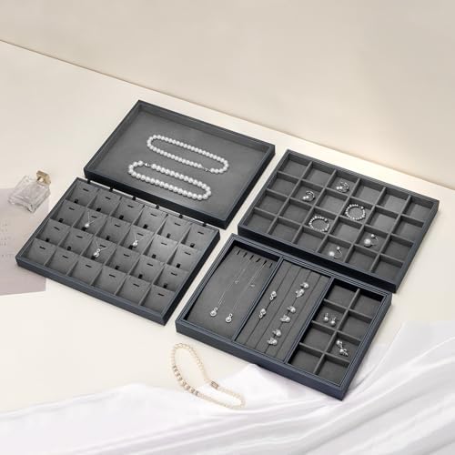 Grey Microfiber Flat Jewelry Catchall Display Organizer Tray - Image 4