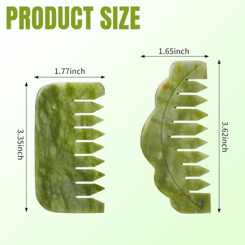 Geiserailie 2 Pcs Jade Combs Gua Sha Stone Scalp Massage Tool - Image 2