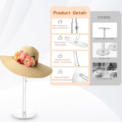 Adjustable Acrylic Hat Display Stand, 8"-16" Clear Domed Baseball Cap Rack - Image 3