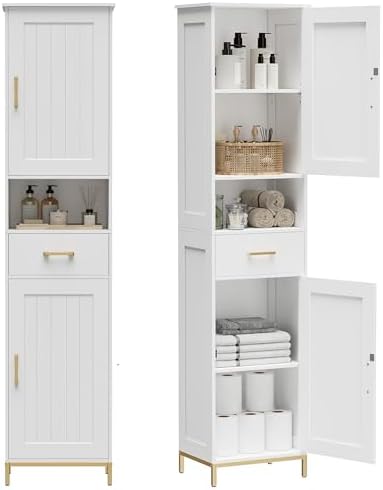 Homhedy 67" H Bathroom Storage Cabinet, Tall Bathroom Cabinet, White by Homhedy