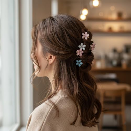 10 Pcs Mini Cute Flower-Shaped Hair Clips for Girls, Multicolor Crystal Hair Barrettes for Long Braid Hairstyles, Pearl Hairpin for Women Hair Accessories (10 Pcs- Mix Color) - Image 7