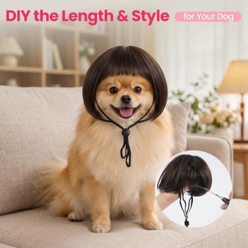 Funny Dog Wig, Short Straight Hair Pet Costume with Bangs for Halloween - Image 5