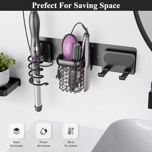 Tindbea Upgraded Aluminum Alloy Hair Dryer Holder Wall Mounted with Built-in Cord Wrap,3-in-1 Hair Tool Organizer for Blow Dryer, Curling Iron, and Straightener, Matte Black - Image 6